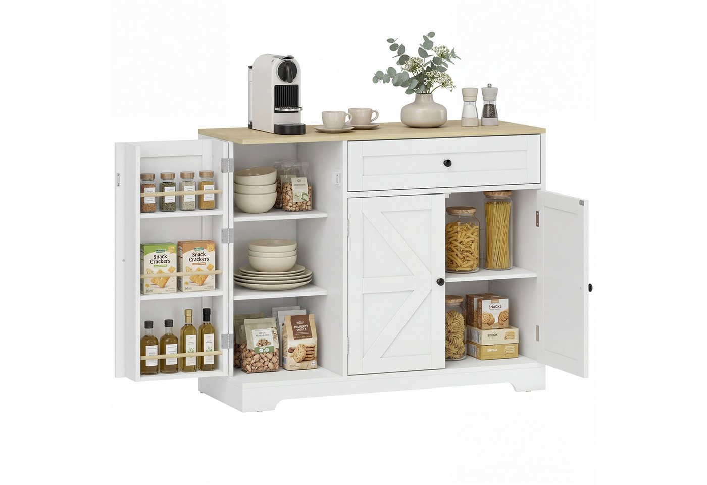 HOMCOM Sideboard Küchenschrank mit Schublade, 3 Türen, Gewürzhalter (Buffetschrank, 1 St., Aufbewahrungsschrank), 100 x 40 x 81 cm Weiß – Bild 2 von 5
