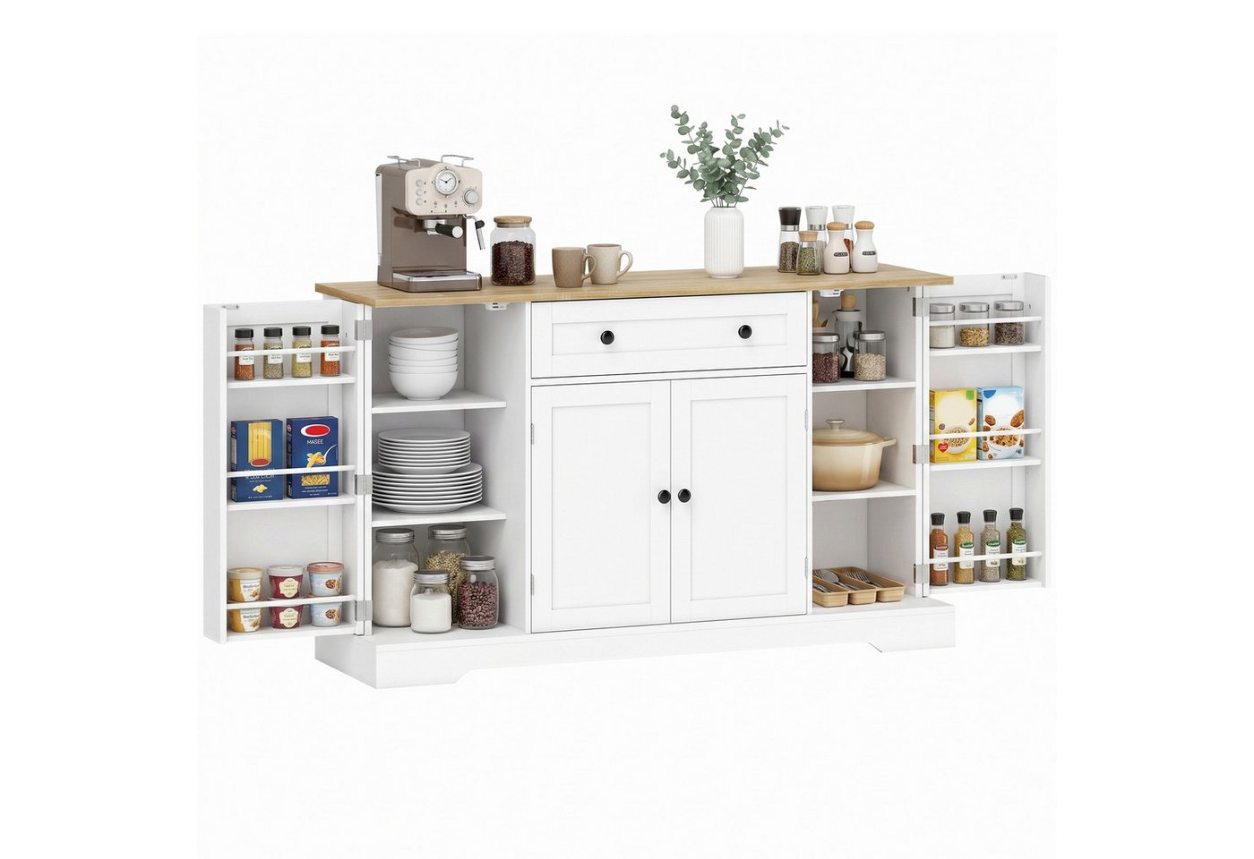HOMCOM Sideboard Küchenschrank mit Schublade, Verstellbaren Regalen, Türregalen (Aufbewahrungsschrank, 1 St., Buffetschrank), für Küche, Esszimmer, Wohnzimmer,  – Bild 2 von 5