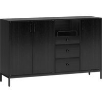 HOMCOM Sideboard mit 3 Türen, Wohnzimmer-Sideboard mit 3 Schubladen, verstellbare Einlegeböden, für Küche, Flur, Esszimmer, Schlafzimmer, Schwarz, 143,5x40x90 c