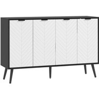 HOMCOM Sideboard mit 4 Türen, Wohnzimmer-Sideboard mit höhenverstellbaren Einlegeböden, Holzfüße, Türen mit Fischgrätmuster, für Küche, Flur, Schlafzimmer, Weiß