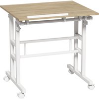 HOMCOM Sitz-Steh-Schreibtisch, höhenverstellbarer Schreibtisch 70 x 60 cm, Computertisch auf Rollen mit neigbarer Platte, Arbeitsplatz für Schlafzimmer, kleine 