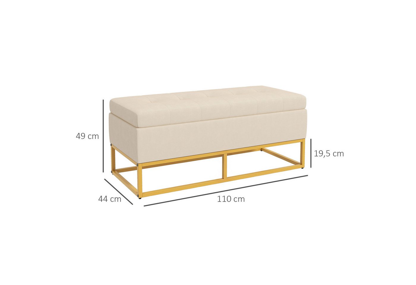 HOMCOM Sitzbank Bettbank, Truhenbank mit Stahlbeine, Samtoptik, für Wohnzimmer (Aufbewahrungsbank, 1-St., Lagerbank), Beige, 110 x 44 x 49 cm – Bild 3 von 5
