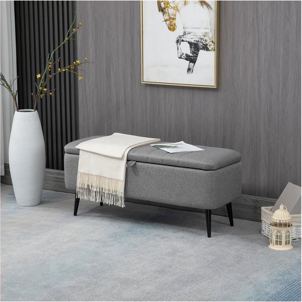 HOMCOM Sitzbank Sitzbank mit Stauraum, Polsterbank mit Leinenoptik (Sitztruhe, 1-St., Polsterbank mit Leinenoptik), für Wohnzimmer Schlafzimmer Flur 102 x 40 x 