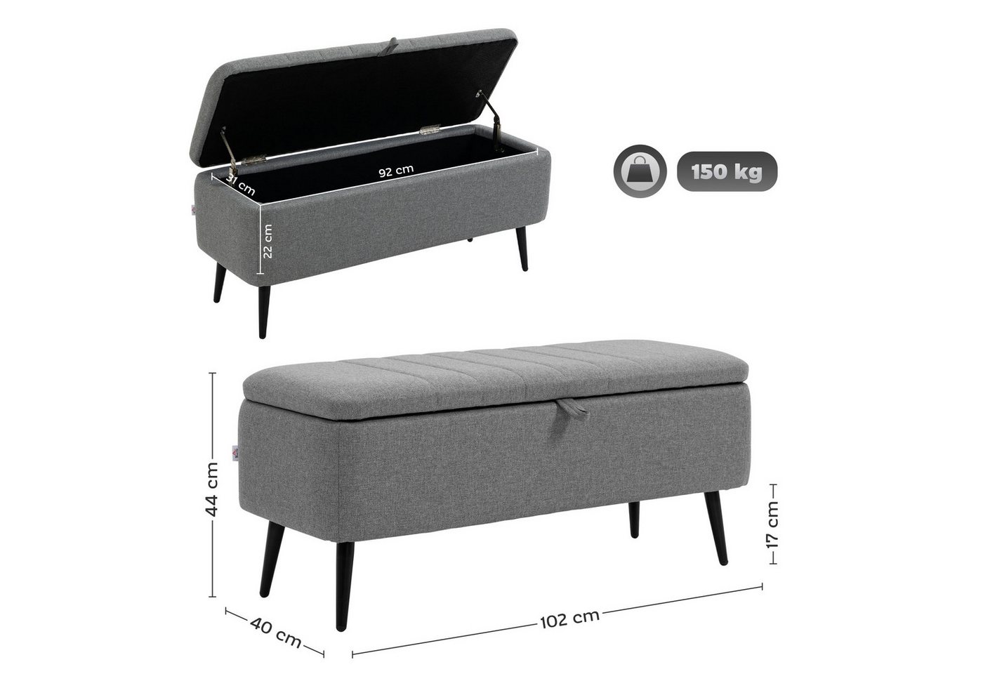 HOMCOM Sitzbank Sitzbank mit Stauraum, Polsterbank mit Leinenoptik (Sitztruhe, 1-St., Polsterbank mit Leinenoptik), für Wohnzimmer Schlafzimmer Flur 102 x 40 x  – Bild 3 von 5