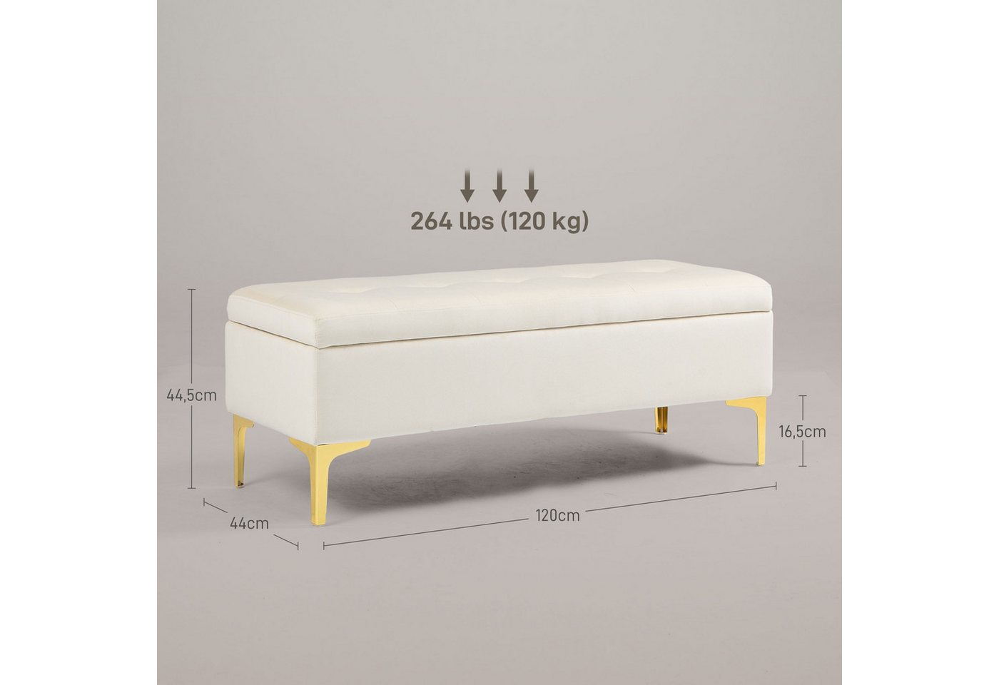 HOMCOM Sitzbank Sitzbank mit Stauraum, Polsterbank mit Samtoptik, Metallbeine (Polsterbank, 1-St., Bettbank), für Wohnzimmer, Beige – Bild 3 von 5