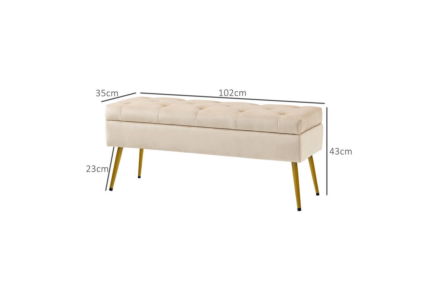 HOMCOM Sitzbank Sitzbank mit Stauraum, Polsterbank mit Deckel, für Flur (Truhenbank, 1-St., Polsterbank), für Flur Schlafzimmer Wohnzimmer, Metallrahmen 102 x 3 – Bild 3 von 5