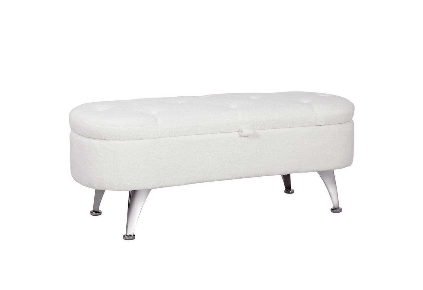 HOMCOM Sitzbank mit Stauraum, Deckel, Teddysamtoptik (Truhenbank, 1-St., Polsterbank), für Flur Schlafzimmer Wohnzimmer, Metallrahmen 114 x 47 x 46,5 cm Weiß – Bild 2 von 5