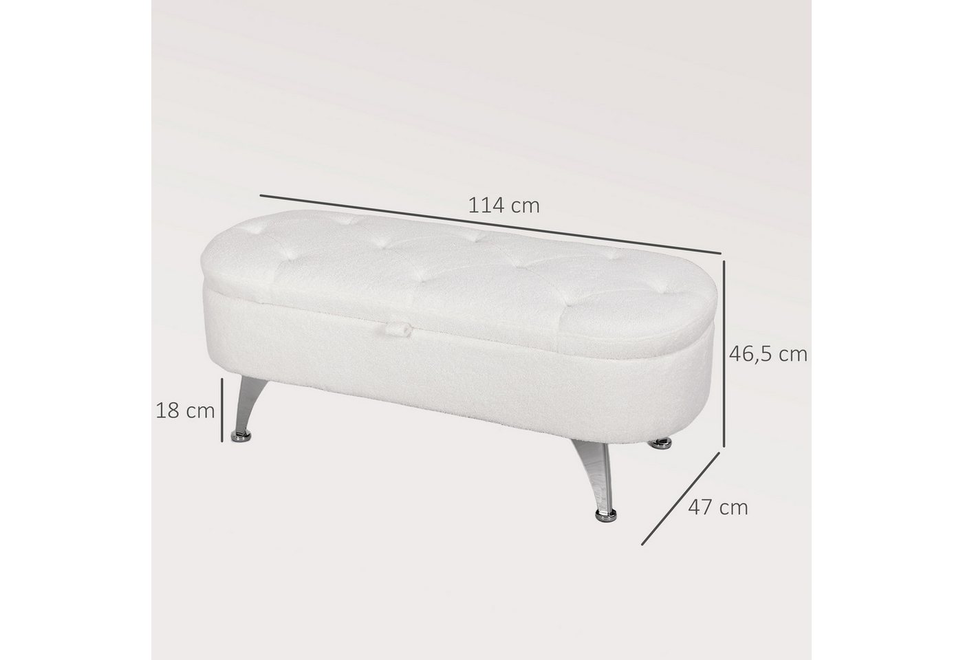 HOMCOM Sitzbank mit Stauraum, Deckel, Teddysamtoptik (Truhenbank, 1-St., Polsterbank), für Flur Schlafzimmer Wohnzimmer, Metallrahmen 114 x 47 x 46,5 cm Weiß – Bild 3 von 5