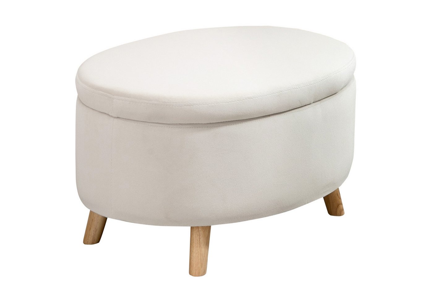 HOMCOM Sitzbank Oval Bank mit Stauraum, Deckel, Samtoptik (Polsterbank, 1-St., Bettbank), für Flur Schlafzimmer Wohnzimmer, Holzbeine 71 x 51,5 x 42 cm Beige – Bild 2 von 5