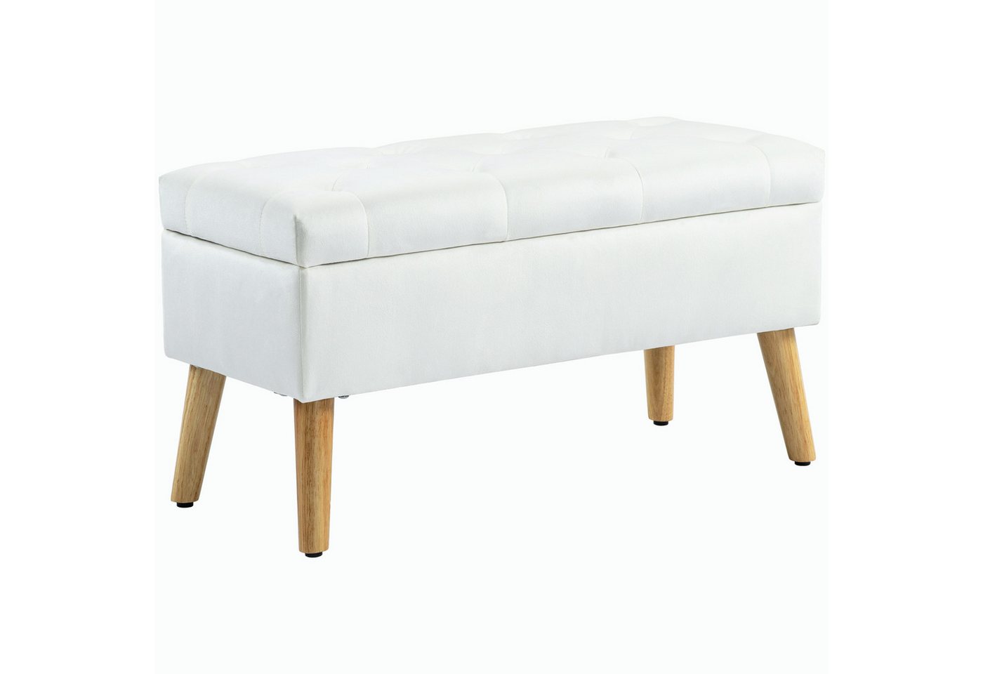 HOMCOM Sitzbank Polsterbank mit Deckel, Bettbank mit Samtoptik (Truhenbank, 1-St., Polsterbank), für Flur Schlafzimmer Wohnzimmer, Gummiholz 80 x 35 x 42 cm Wei – Bild 2 von 5