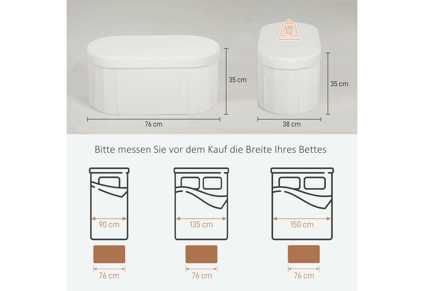 HOMCOM Sitzbank Polsterbank mit Deckel, Sitztruhe für Wohnzimmer, cremeweiß (Sitztruhe, 1-St., inkl. Aufbauanleitung), Faltbar, mit Stauraum, Samtoptik – Bild 3 von 5
