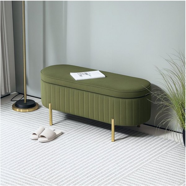 HOMCOM Sitzbank Polsterbank mit Samtoptik, Bettbank mit Metallbeine (Sitztruhe, 1-St., Truhenbank), für Flur, Wohnzimmer, Schlafzimmer 107 x 42 x 45,5 cm, Grün
