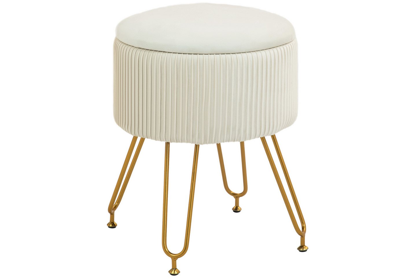 HOMCOM Sitzbank Runder Hocker mit Deckel, Polsterhocker mit Samtoptik, Stahlbeine (Truhenbank, 1-St., Polsterbank), für Flur Schlafzimmer Wohnzimmer, Stahlrahme – Bild 2 von 5