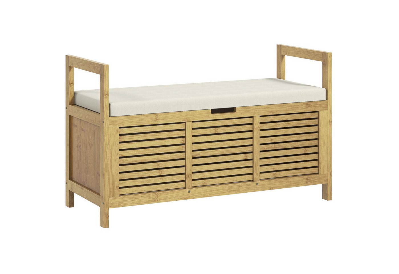HOMCOM Sitzbank Schuhbank mit Klappdeckel, Schuhregal (Garderobenbank, 1-St., Flurbank), für Diele, Flur, Bambus, Natur, 100 x 40 x 60 cm – Bild 2 von 5