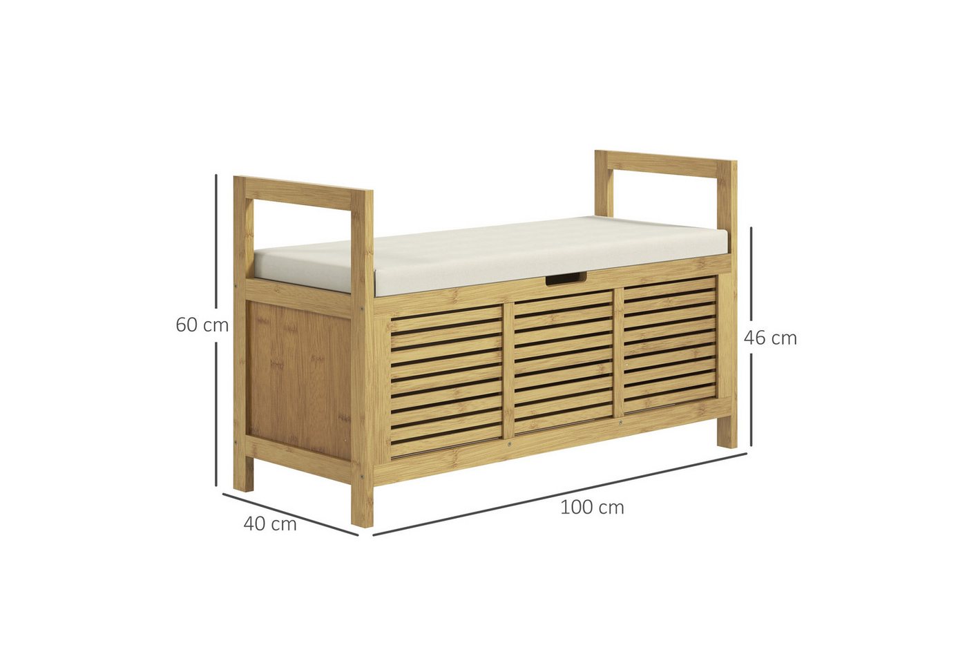 HOMCOM Sitzbank Schuhbank mit Klappdeckel, Schuhregal (Garderobenbank, 1-St., Flurbank), für Diele, Flur, Bambus, Natur, 100 x 40 x 60 cm – Bild 3 von 5