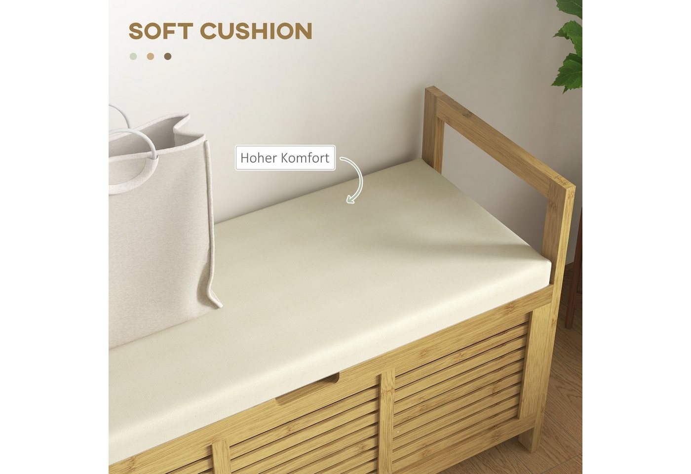 HOMCOM Sitzbank Schuhbank mit Klappdeckel, Schuhregal (Garderobenbank, 1-St., Flurbank), für Diele, Flur, Bambus, Natur, 100 x 40 x 60 cm – Bild 5 von 5