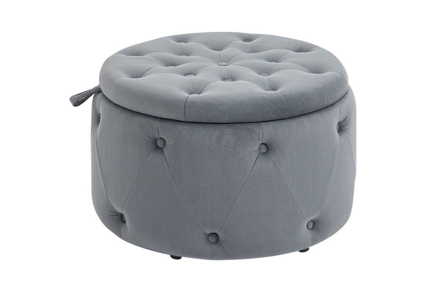 HOMCOM Sitzbank Sitzhocker mit Stauraum, Polsterhocker, Samtoptik und Knöpfen (Aufbewahrungshocker, 1-St., Sitztruhe), Grau, Ø60 x 40 cm – Bild 2 von 5