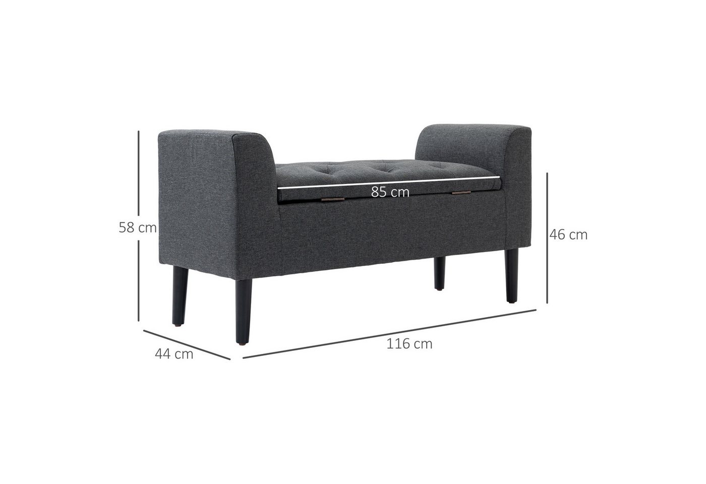 HOMCOM Sitzbank Stauraum, Leinenoptik, Holzbeine, Bettbank belastbar bis 130 kg (Polsterbank, 1-St., Sitzhocker), für Wohnzimmer Schlafzimmer Flur, 116 x 44 x 5 – Bild 3 von 5