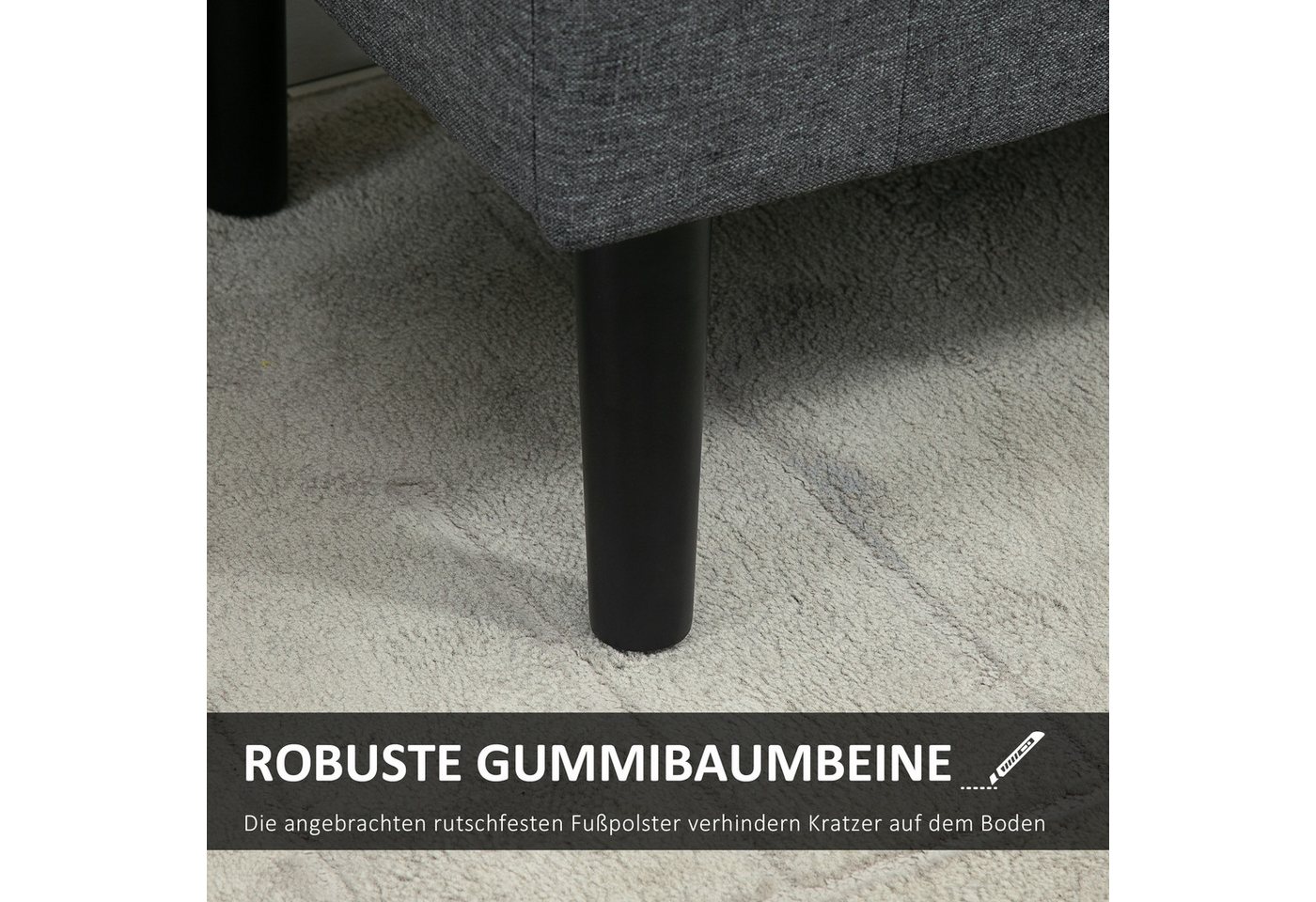 HOMCOM Sitzbank Stauraum, Leinenoptik, Holzbeine, Bettbank belastbar bis 130 kg (Polsterbank, 1-St., Sitzhocker), für Wohnzimmer Schlafzimmer Flur, 116 x 44 x 5 – Bild 5 von 5