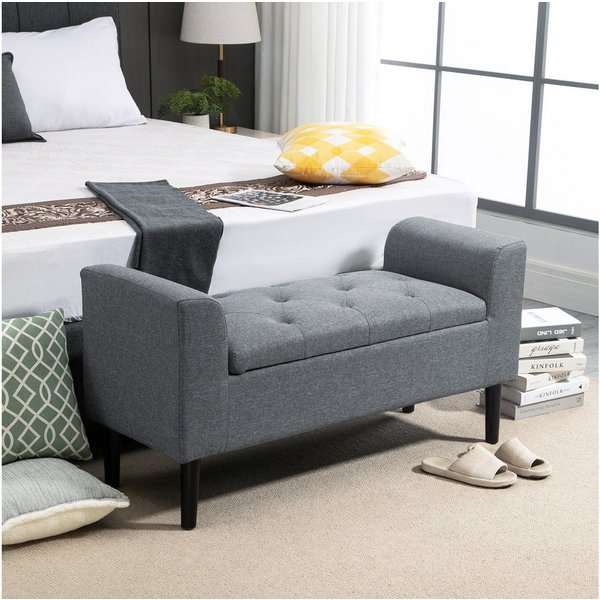 HOMCOM Sitzbank Stauraum, Leinenoptik, Holzbeine, Bettbank belastbar bis 130 kg (Polsterbank, 1-St., Sitzhocker), für Wohnzimmer Schlafzimmer Flur, 116 x 44 x 5