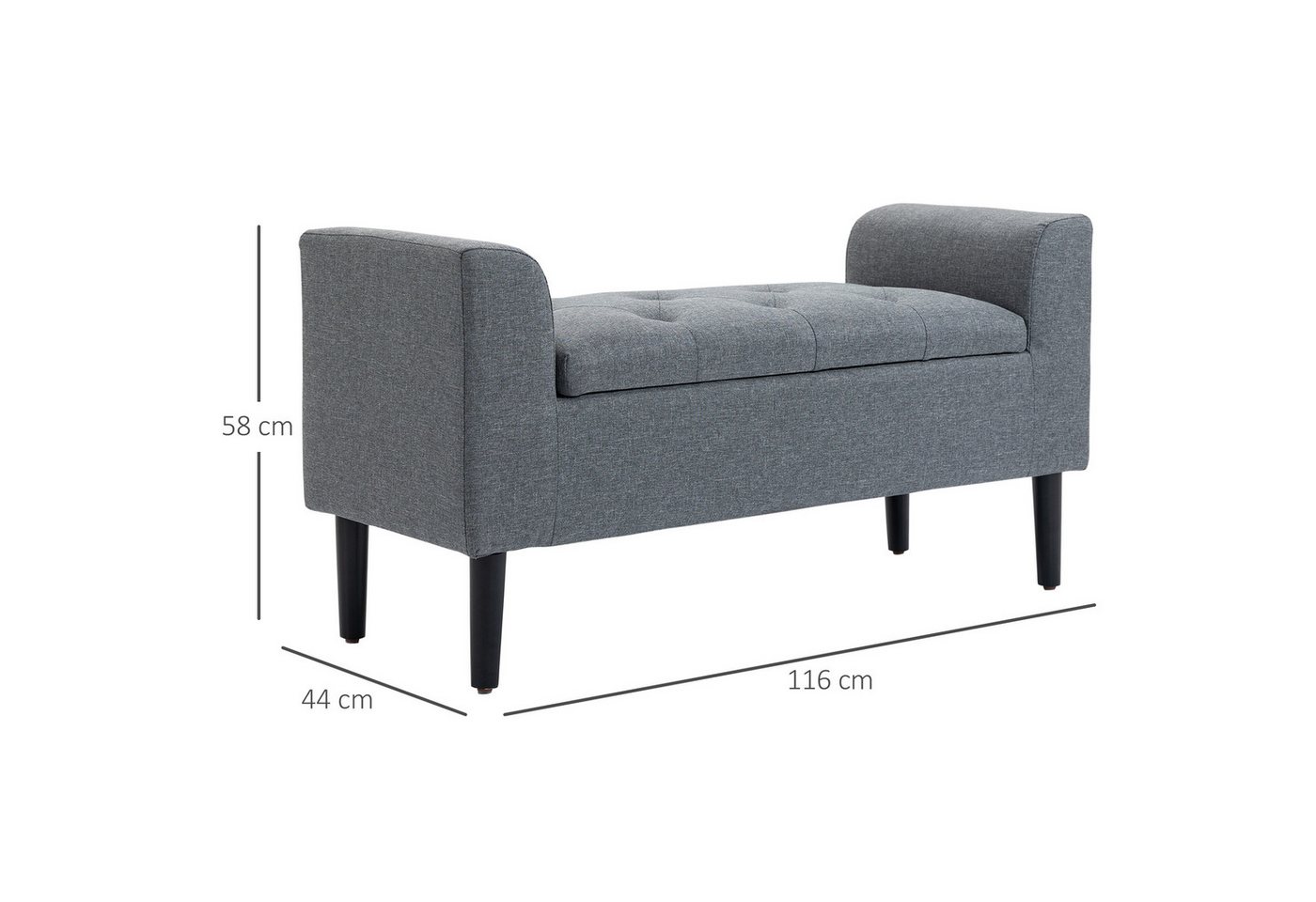 HOMCOM Sitzbank Stauraum, Leinenoptik, Holzbeine, Bettbank belastbar bis 130 kg (Polsterbank, 1-St., Sitzhocker), für Wohnzimmer Schlafzimmer Flur, 116 x 44 x 5 – Bild 3 von 5