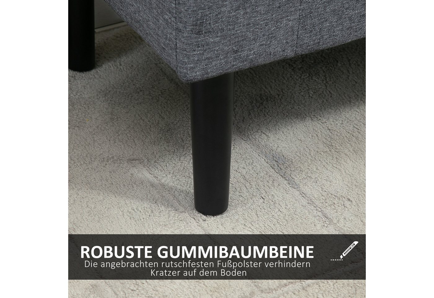 HOMCOM Sitzbank Stauraum, Leinenoptik, Holzbeine, Bettbank belastbar bis 130 kg (Polsterbank, 1-St., Sitzhocker), für Wohnzimmer Schlafzimmer Flur, 116 x 44 x 5 – Bild 5 von 5