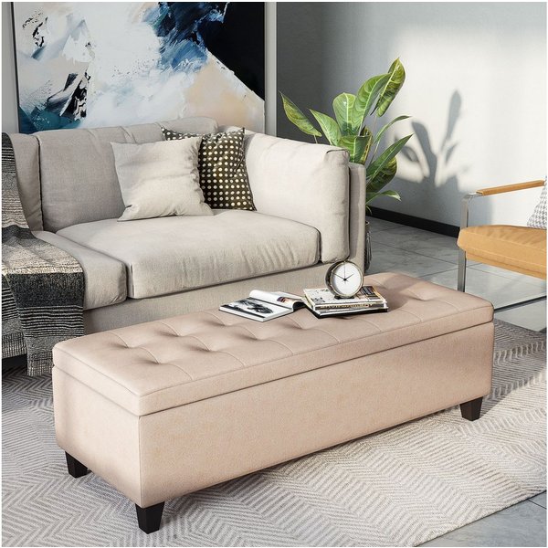 HOMCOM Sitzbank Truhenbank, Aufbewahrungsbank, Schlafzimmer, 125 x 49 x 41,5 cm (Bettbank, 1-St., Polsterbank), für Wohnzimmer, Beige