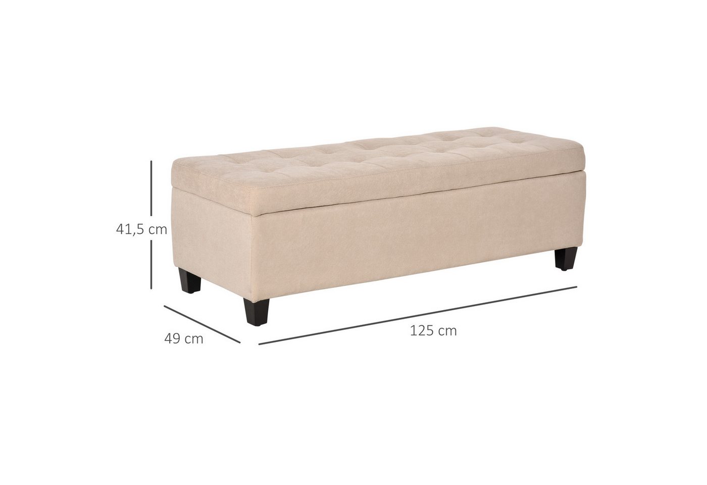 HOMCOM Sitzbank Truhenbank, Aufbewahrungsbank, Schlafzimmer, 125 x 49 x 41,5 cm (Bettbank, 1-St., Polsterbank), für Wohnzimmer, Beige – Bild 3 von 5