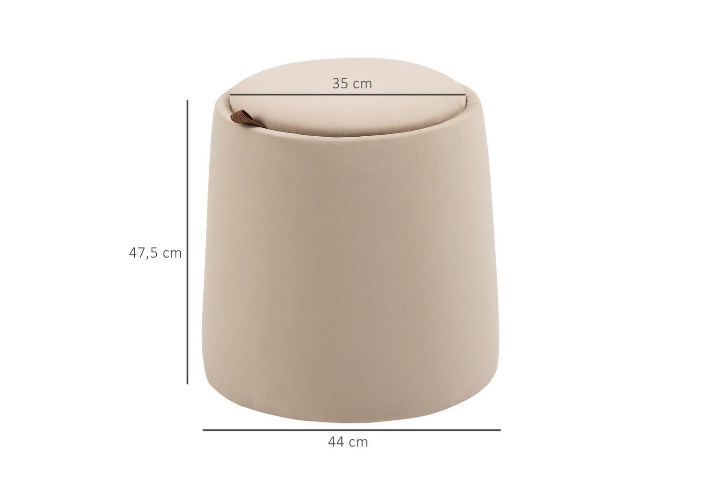 HOMCOM Sitzhocker 2-in-1 Hocker mit Deckel, Ottomane mit Samtoptik (Polsterhocker, 1 St., Sitzhocker), Beige Ø44 x 47,5 cm – Bild 3 von 5