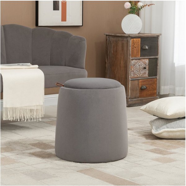 HOMCOM Sitzhocker 2-in-1 Hocker mit Deckel, Ottomane mit Samtoptik (Polsterhocker, 1 St., Sitzhocker), Dunkelgrau Ø44 x 47,5 cm
