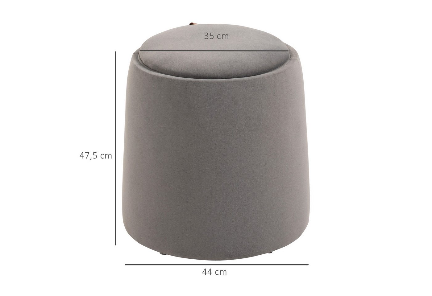HOMCOM Sitzhocker 2-in-1 Hocker mit Deckel, Ottomane mit Samtoptik (Polsterhocker, 1 St., Sitzhocker), Dunkelgrau Ø44 x 47,5 cm – Bild 3 von 5