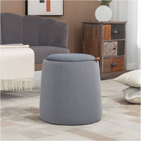 HOMCOM Sitzhocker 2-in-1 Hocker mit Deckel, Ottomane mit Samtoptik (Polsterhocker, 1 St., Sitzhocker), Grau Ø44 x 47,5 cm