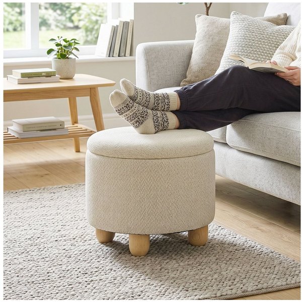 HOMCOM Sitzhocker Hocker Polsterhocker mit Stauraum (Set, 1 St., 1er), für Wohnzimmer, Schlafzimmer, 38,5x38,5x33,5 cm Beige