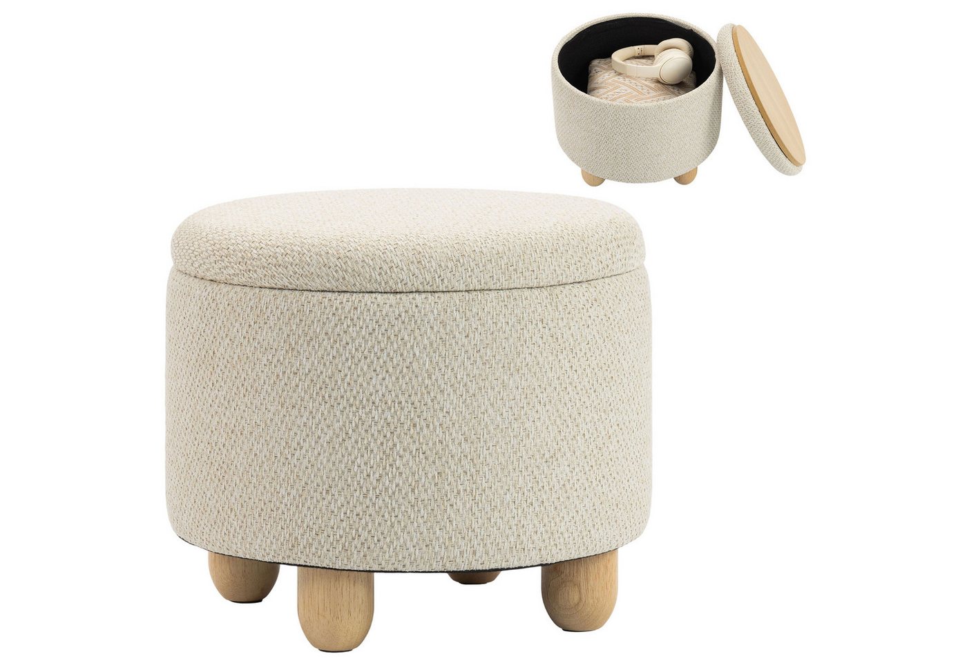 HOMCOM Sitzhocker Hocker Polsterhocker mit Stauraum (Set, 1 St., 1er), für Wohnzimmer, Schlafzimmer, 38,5x38,5x33,5 cm Beige – Bild 2 von 5