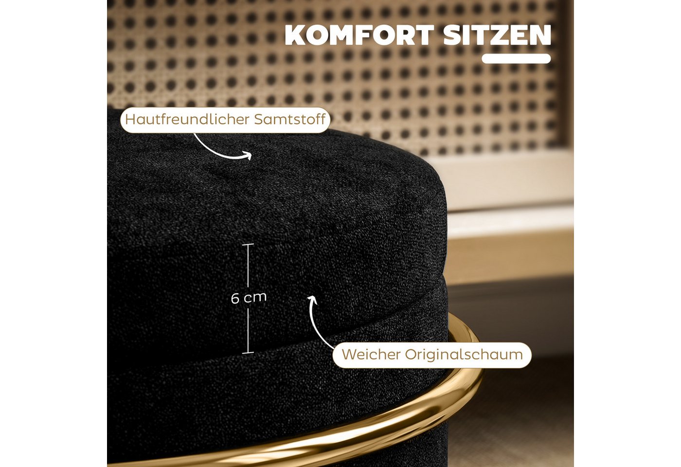 HOMCOM Sitzhocker Kleiner Hocker mit Deckel, runder Polsterhocker, mit Stauraum (Fußhocker, 1 St., Polsterhocker mit Stahrahmen), für Wohnzimmer Schlafzimmer, 4 – Bild 4 von 5