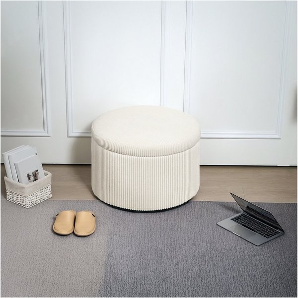 HOMCOM Sitzhocker Sitzhocker mit Stauraum Hocker mit Deckel (Fußhocker mit Cord-Optik, 1 St., Runder Polsterhocker), für Wohnzimmer, Schlafzimmer Beige