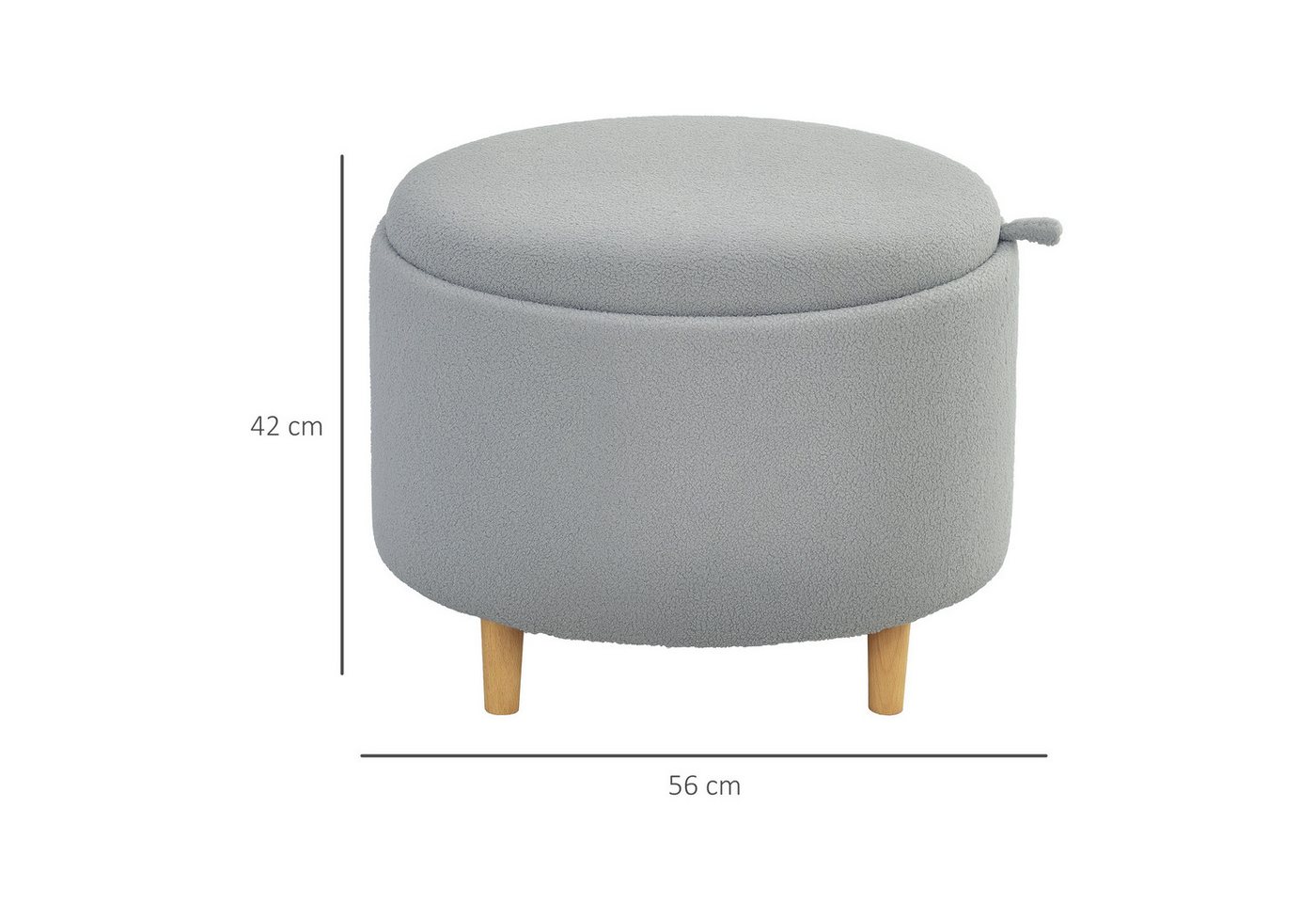 HOMCOM Sitzhocker Ottomane mit Stauraum, rund, modern, Klappdeckel und Holzbeinen (Hocker, 1 St., Polsterhocker), für Wohnzimmer, Schlafzimmer, Grau, Ø56 x 42 c – Bild 3 von 5