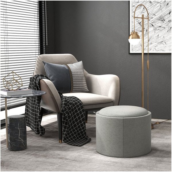 HOMCOM Sitzhocker Runder Hocker Couchtisch mit Klappdeckel (56 x 42 x 42 cm Runder Fußhocker mit Leinenoptik, 1 St., Polsterhocker mit Stauraum), für Wohnzimmer
