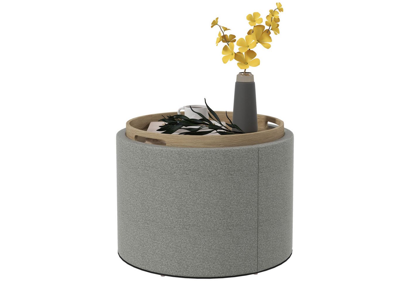 HOMCOM Sitzhocker Runder Hocker Couchtisch mit Klappdeckel (56 x 42 x 42 cm Runder Fußhocker mit Leinenoptik, 1 St., Polsterhocker mit Stauraum), für Wohnzimmer – Bild 2 von 5