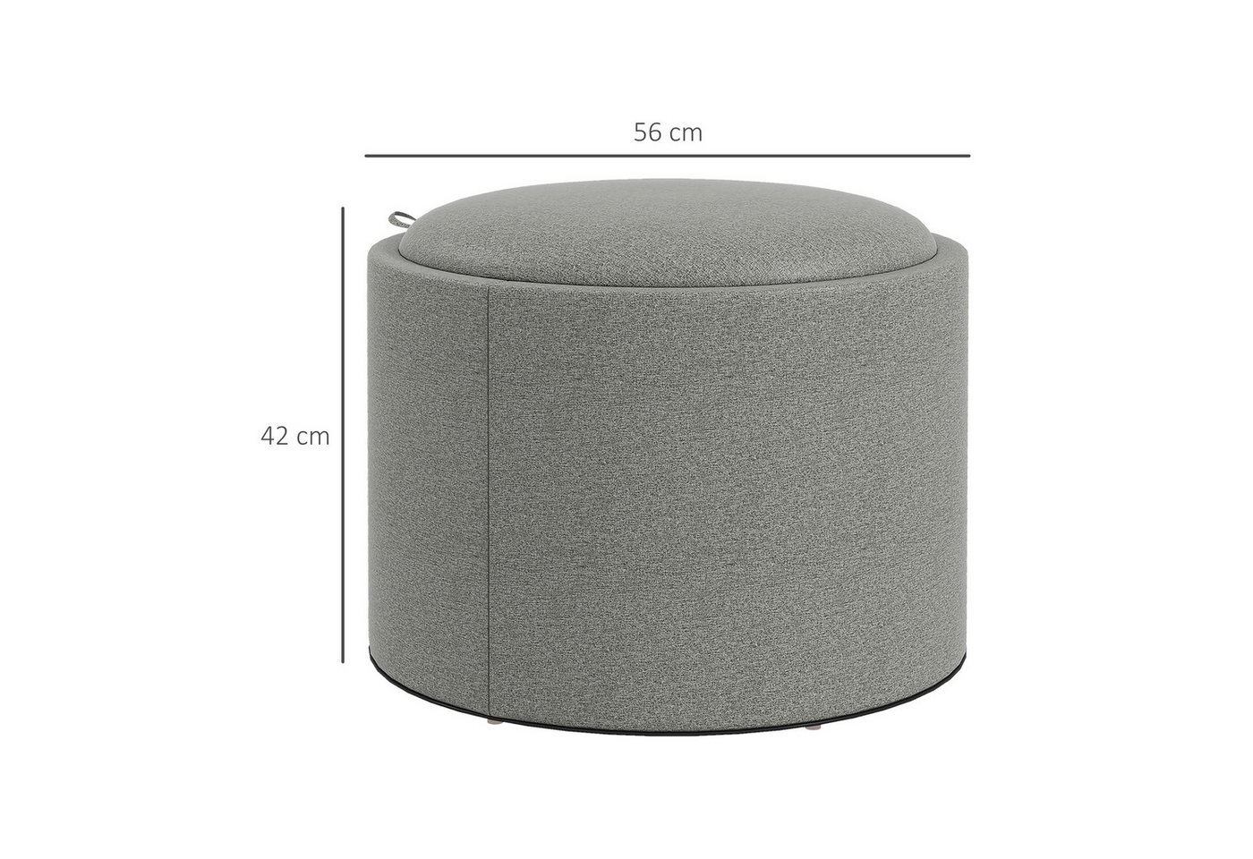 HOMCOM Sitzhocker Runder Hocker Couchtisch mit Klappdeckel (56 x 42 x 42 cm Runder Fußhocker mit Leinenoptik, 1 St., Polsterhocker mit Stauraum), für Wohnzimmer – Bild 3 von 5