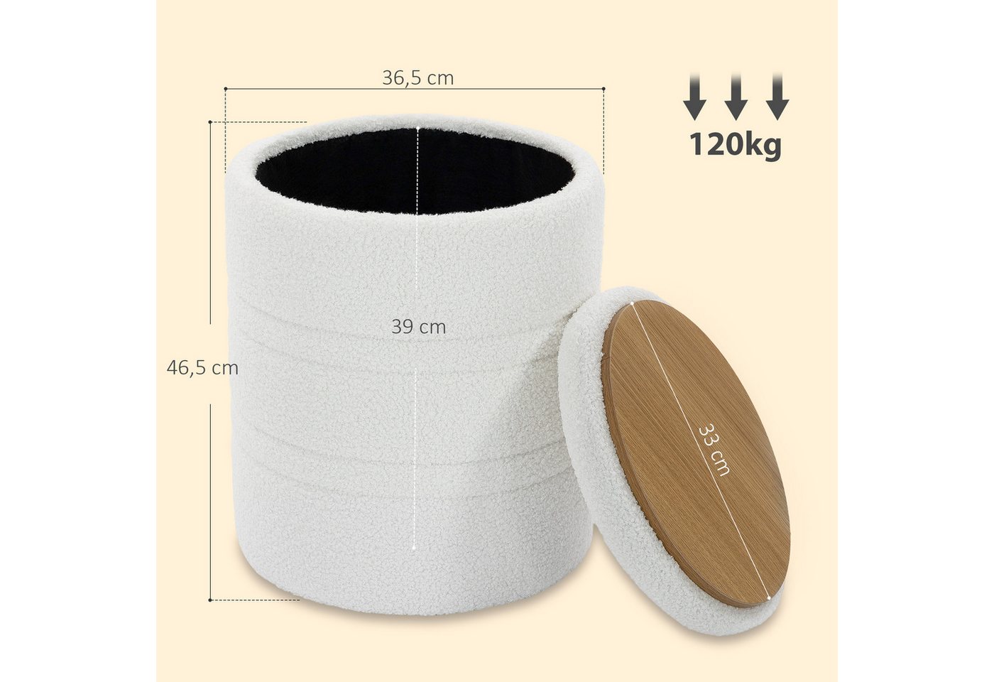 HOMCOM Sitzhocker Sherpa Hocker mit Stauraum (Set, 1 St., 1er), mit Stauraum – Bild 3 von 5
