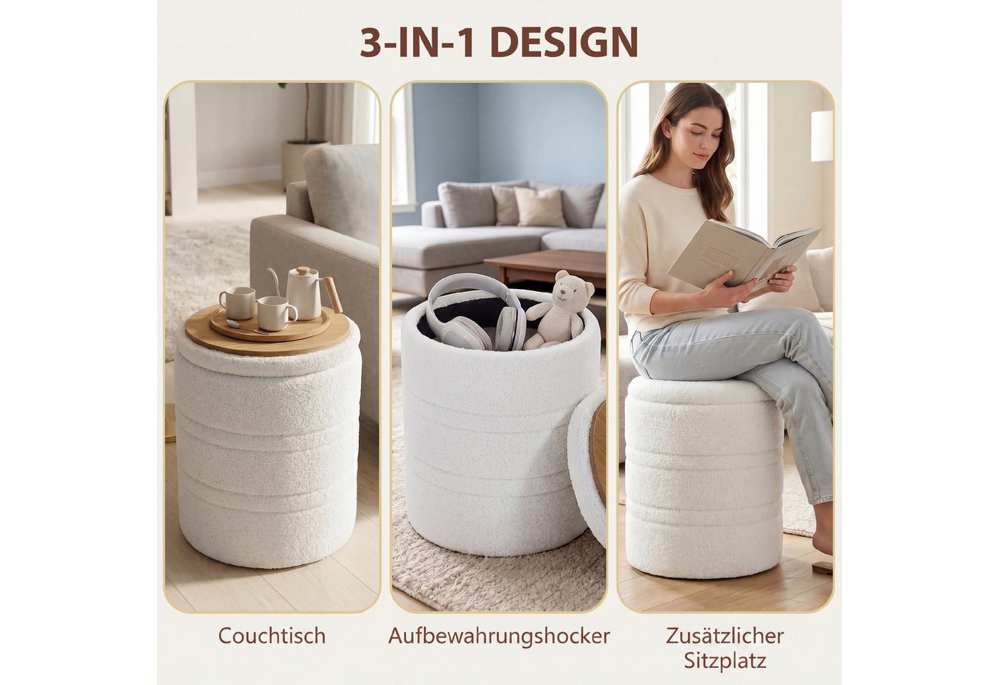 HOMCOM Sitzhocker Sherpa Hocker mit Stauraum (Set, 1 St., 1er), mit Stauraum – Bild 4 von 5