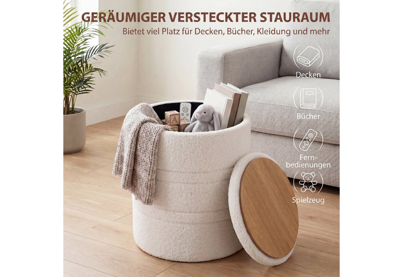 HOMCOM Sitzhocker Sherpa Hocker mit Stauraum (Set, 1 St., 1er), mit Stauraum – Bild 5 von 5