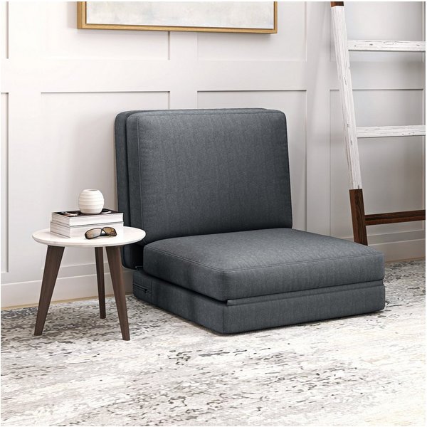 HOMCOM Sitzkissen Bodensofa Klappbar Schlafsofa mit Samtoptik, bis 240 kg belastbar, für Schlafzimmer, Wohnzimmer, Dunkelgrau
