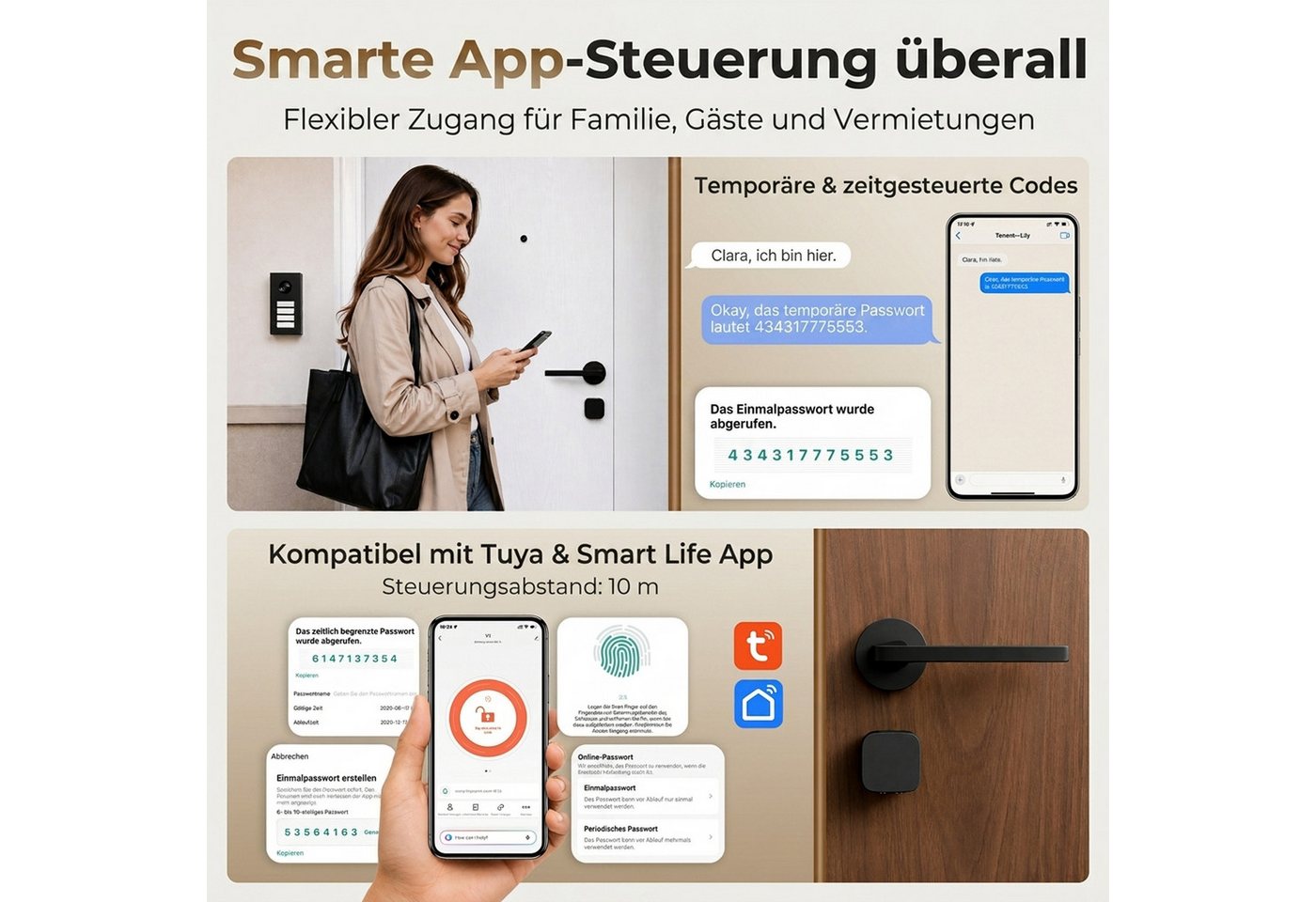 HOMCOM Smart-Home-Vorhängeschloss Elektronisches Türschloss Fingerabdruck Code APP RFID-Karte Schlüssel, Sicherheitsklasse nicht anwendbar, (Smart Lock, 1-tlg., – Bild 5 von 5