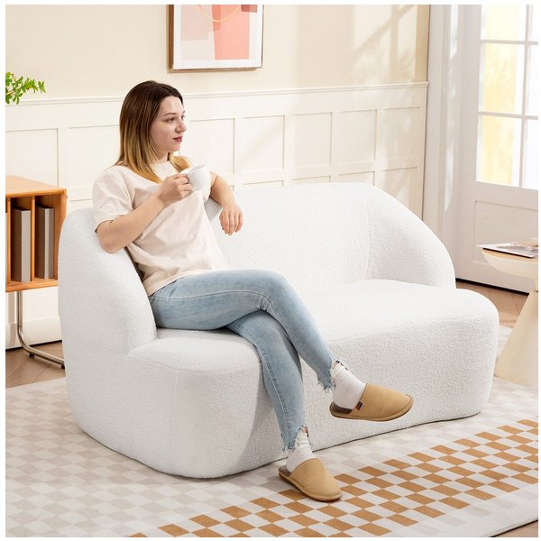 HOMCOM Sofa Sofa Cloud Couch mit Armlehne, geschwungenem Design, Modernes Doppelsofa 1 Teile, für Wohnzimmer, Keine Montage erforderlich Cremeweiß
