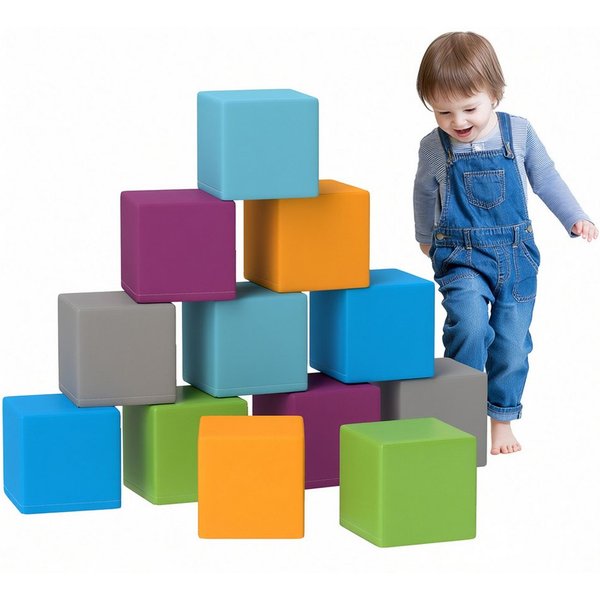 HOMCOM Softbausteine Riesenbausteine Bausteinset Rot+Gelb Spielbausteine, (Bauspielzeug, 12 St., Schaumstoff Bausteine), Schaumstoffblöcke für 1-3 Jahre alt Kin