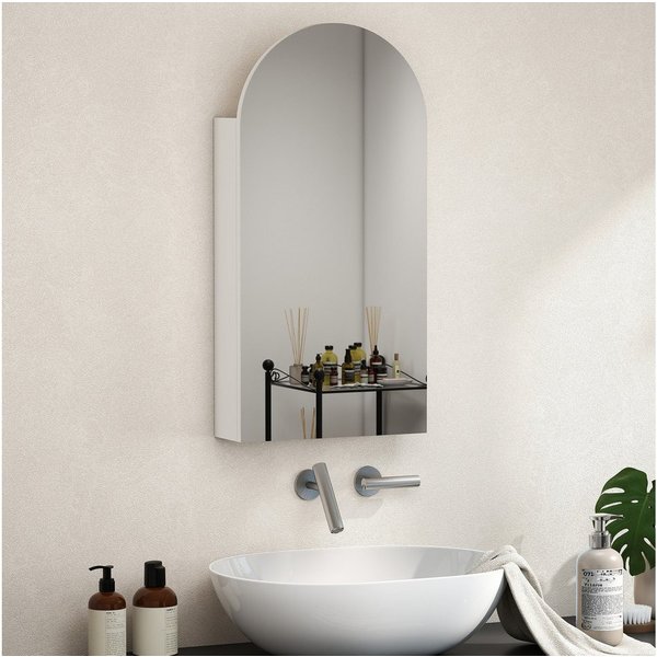 HOMCOM Spiegelschrank Hängender Badschrank mit Regalen (Set, 1-St., Spiegelschrank) Rahmenloser Bogenspiegel, Soft-Close, Glasböden