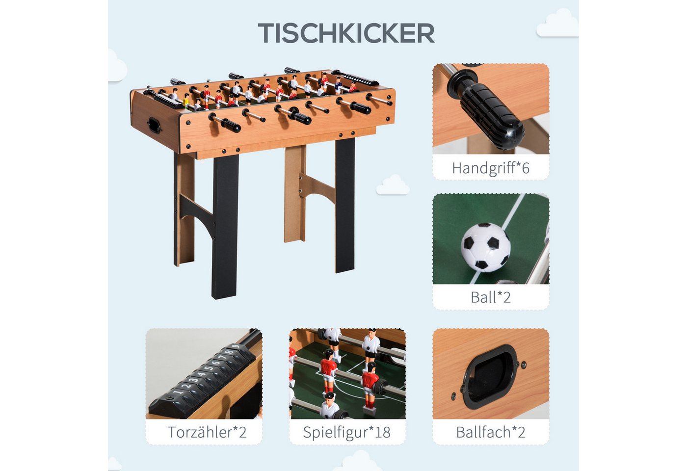 HOMCOM Spieltisch 4-in-1 Multispieltisch Multigame Multifunktionsspieltisch aus MDF, (Multifunktionstisch, 1-tlg), mit Tischfußball Tischhockey Tischtennis Bill – Bild 5 von 5
