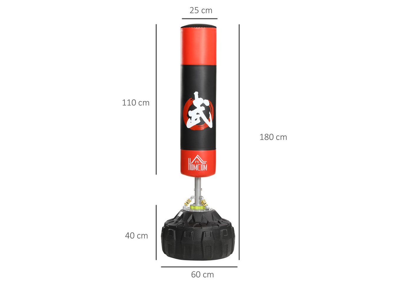 HOMCOM Standboxsack Erwachsene Freistehender Boxtrainingsgerät Training mit Saugfuß (Boxassistent, 1-tlg., Boxpartner), Schwarz+Rot, 60x60x180 cm – Bild 3 von 5